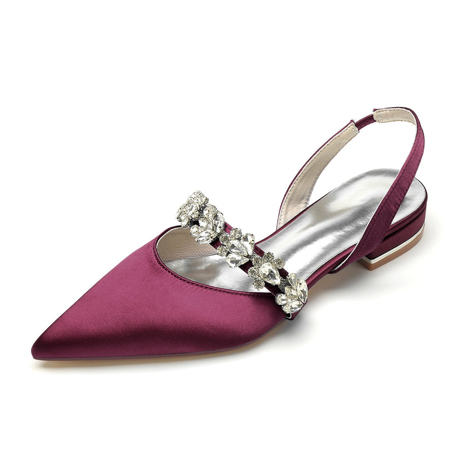 Damen Seidensatin mit Strass Geschlossene Zehen Flacher Absatz Abendschuhe