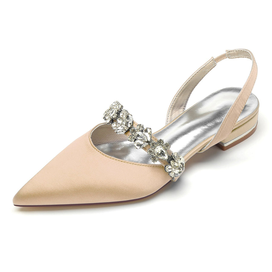 Damen Seidensatin mit Strass Geschlossene Zehen Flacher Absatz Abendschuhe