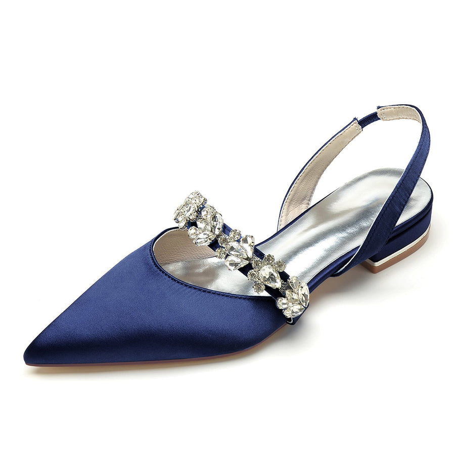 Damen Seidensatin mit Strass Geschlossene Zehen Flacher Absatz Abendschuhe