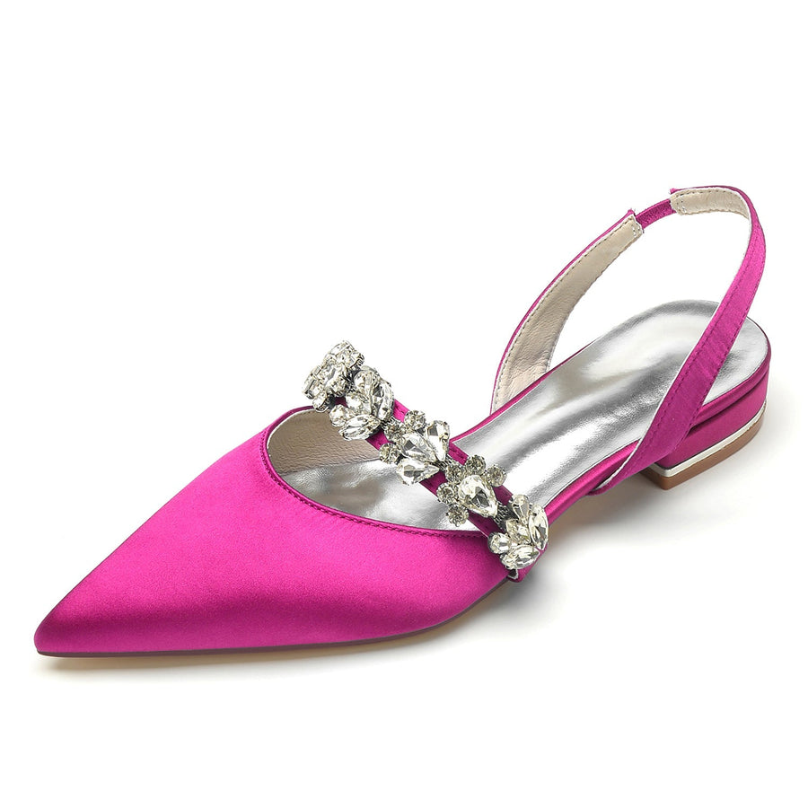 Damen Seidensatin mit Strass Geschlossene Zehen Flacher Absatz Abendschuhe