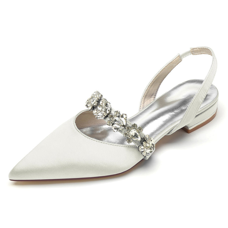 Damen Seidensatin mit Strass Geschlossene Zehen Flacher Absatz Abendschuhe