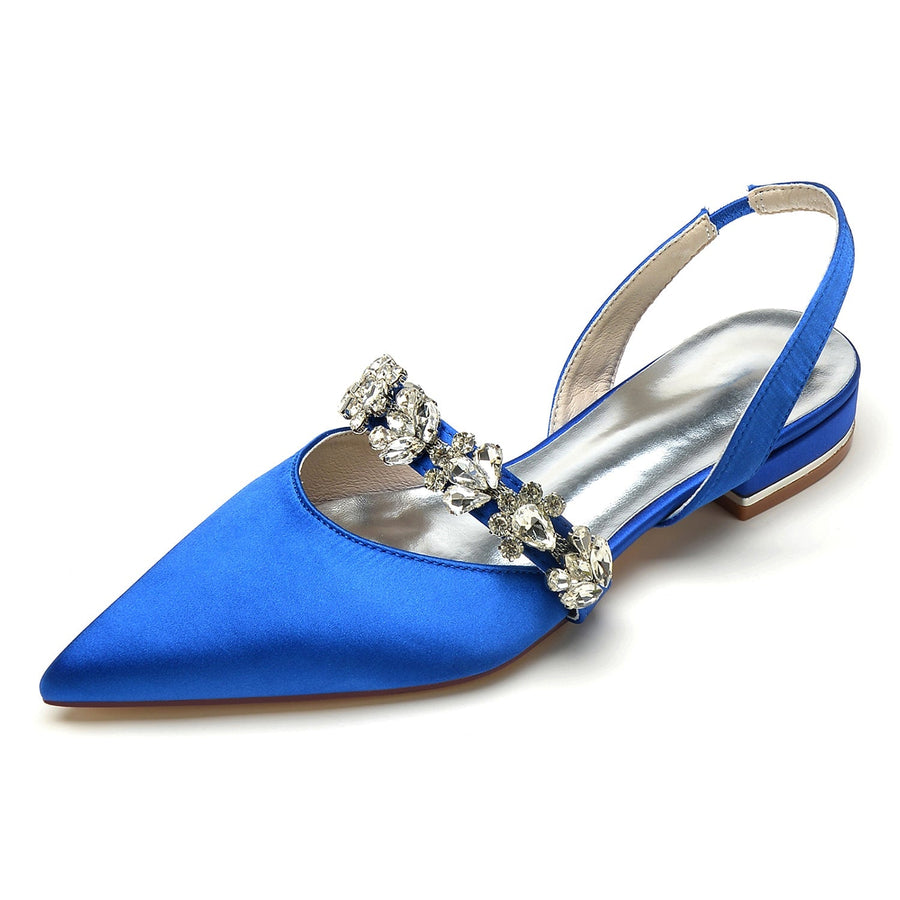 Damen Seidensatin mit Strass Geschlossene Zehen Flacher Absatz Abendschuhe