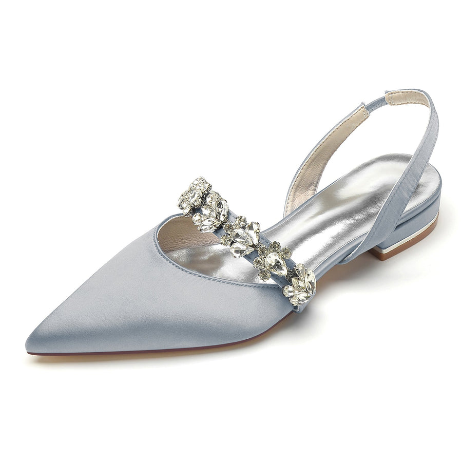 Damen Seidensatin mit Strass Geschlossene Zehen Flacher Absatz Abendschuhe