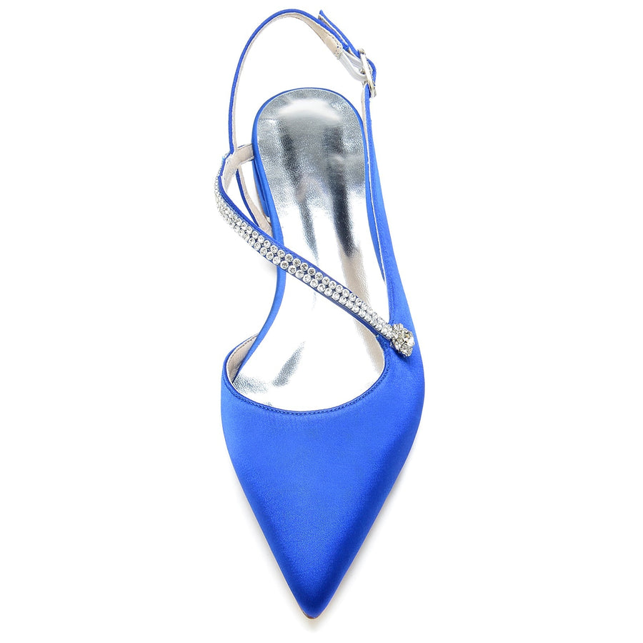 Damen Seidensatin mit Knöchelriemen Geschlossene Zehenpartie Strass Flacher Absatz Abendschuhe