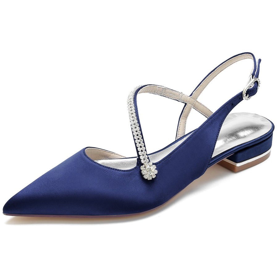Damen Seidensatin mit Knöchelriemen Geschlossene Zehenpartie Strass Flacher Absatz Abendschuhe