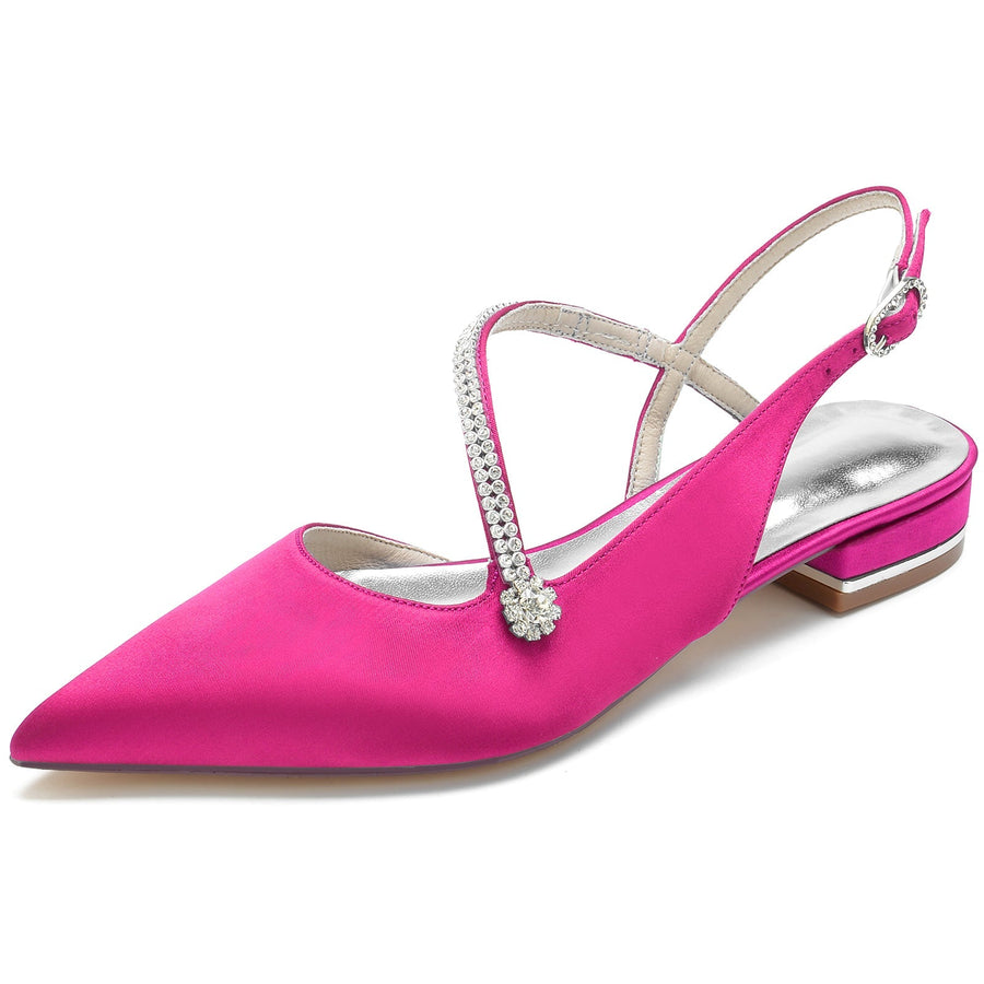 Damen Seidensatin mit Knöchelriemen Geschlossene Zehenpartie Strass Flacher Absatz Abendschuhe
