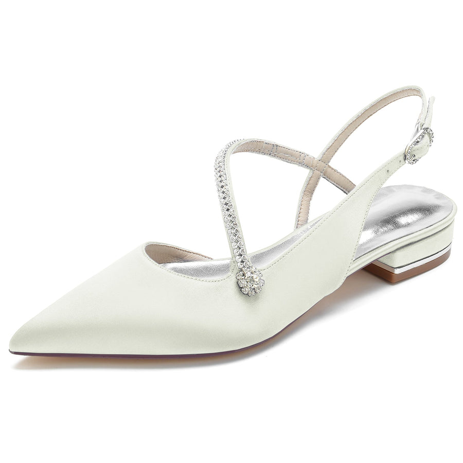 Damen Seidensatin mit Knöchelriemen Geschlossene Zehenpartie Strass Flacher Absatz Abendschuhe