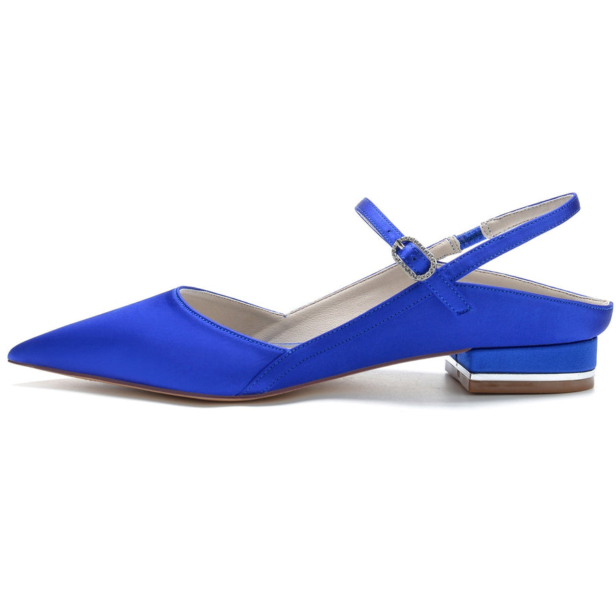 Damen Seidensatin Mit Geschlossener Spitze Knöchelriemen Flacher Absatz Partyschuhe