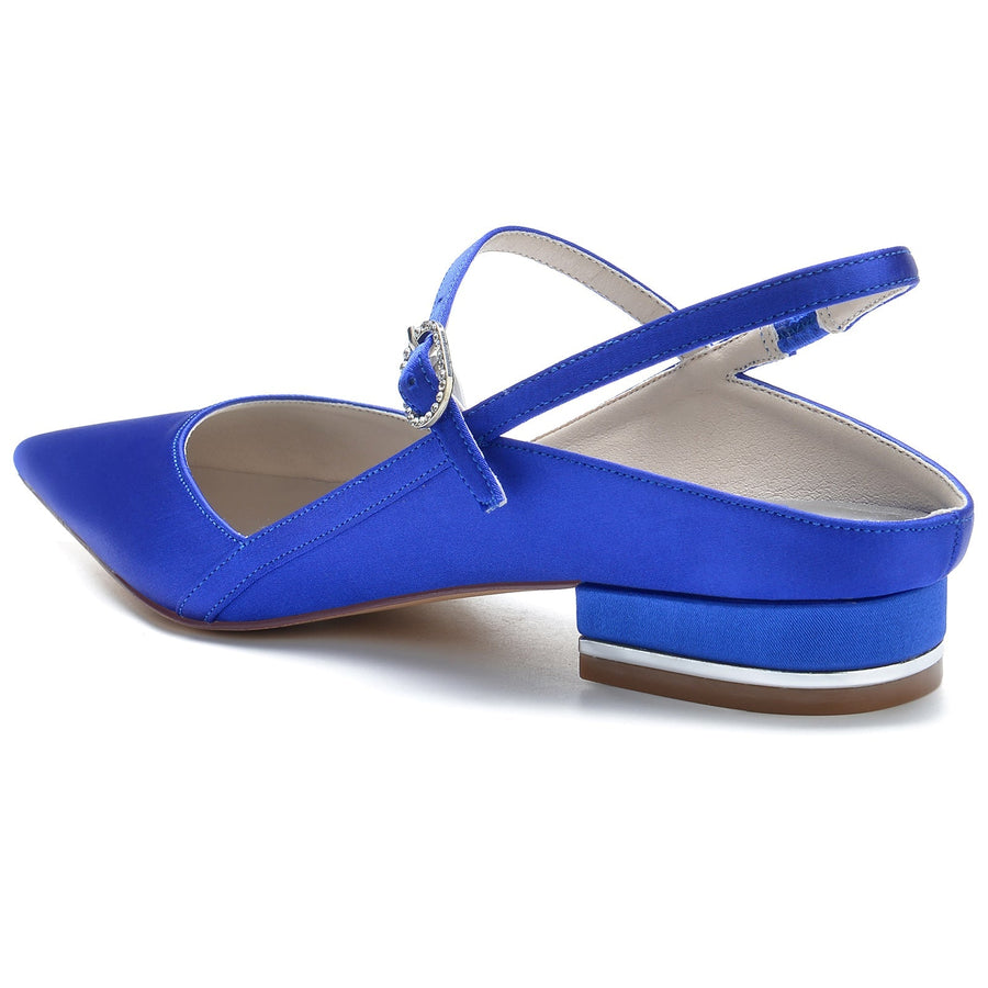 Damen Seidensatin Mit Geschlossener Spitze Knöchelriemen Flacher Absatz Partyschuhe