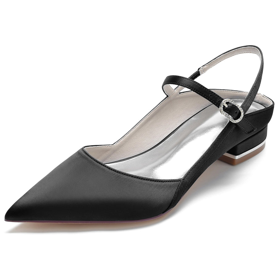 Damen Seidensatin Mit Geschlossener Spitze Knöchelriemen Flacher Absatz Partyschuhe