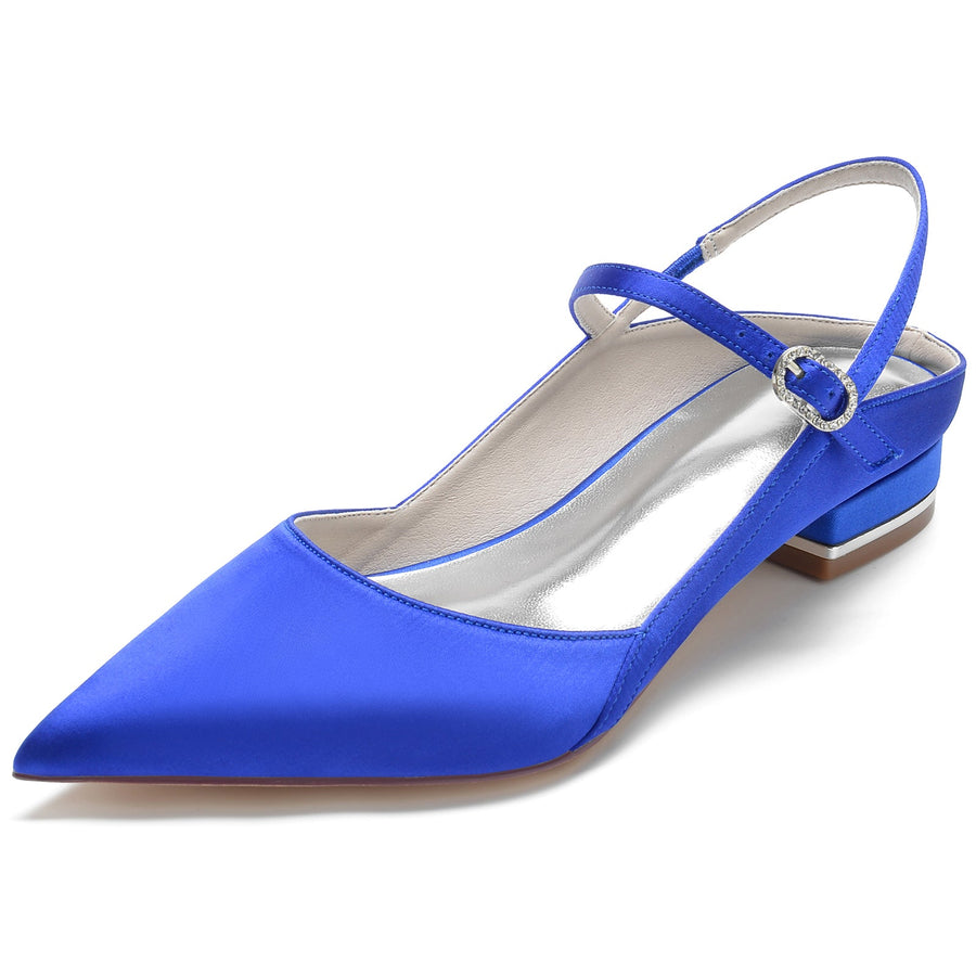 Damen Seidensatin Mit Geschlossener Spitze Knöchelriemen Flacher Absatz Partyschuhe
