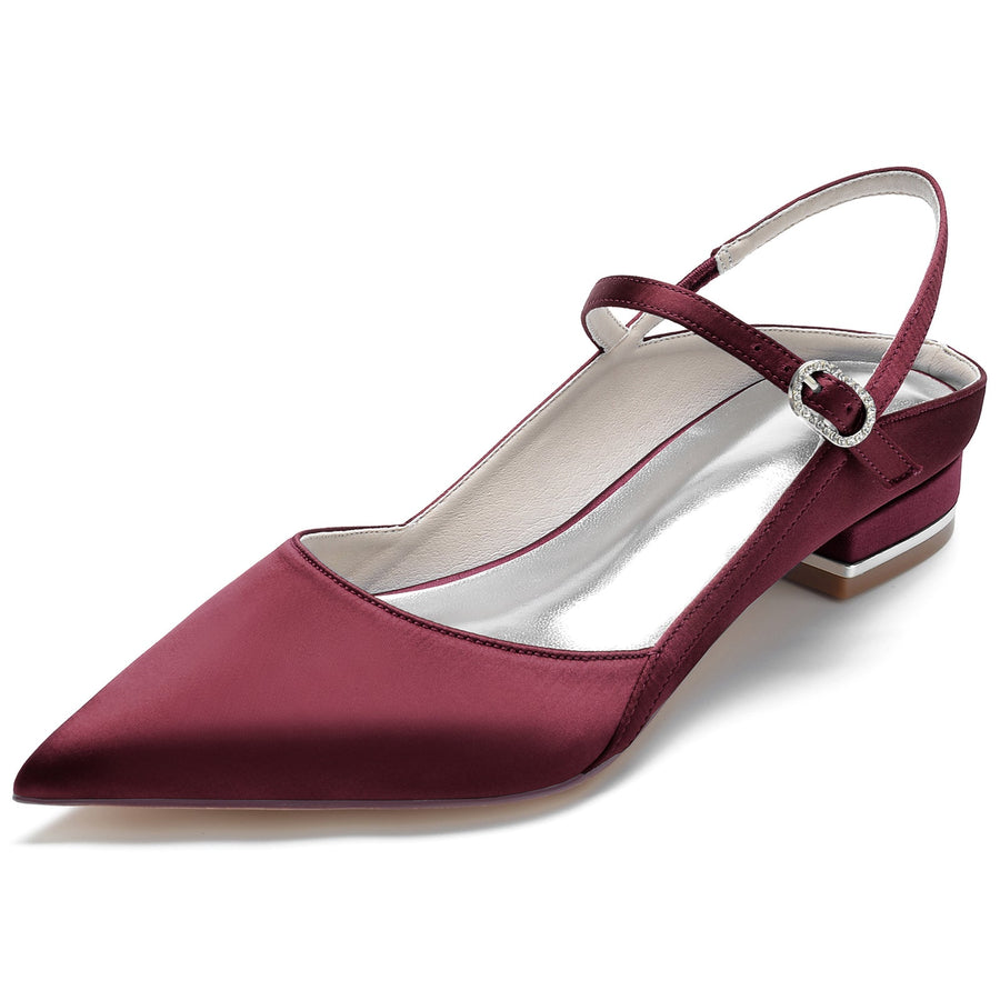 Damen Seidensatin Mit Geschlossener Spitze Knöchelriemen Flacher Absatz Partyschuhe