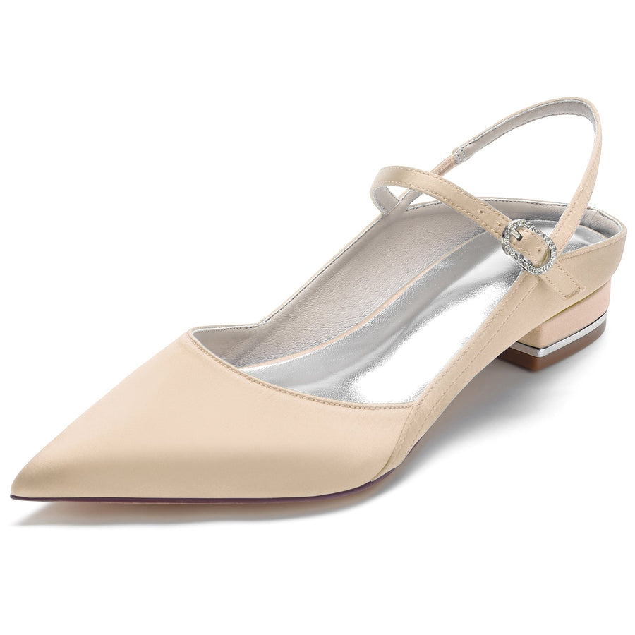 Damen Seidensatin Mit Geschlossener Spitze Knöchelriemen Flacher Absatz Partyschuhe