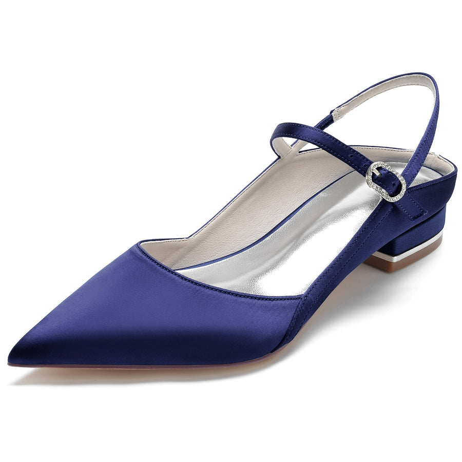 Damen Seidensatin Mit Geschlossener Spitze Knöchelriemen Flacher Absatz Partyschuhe