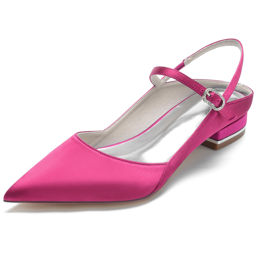 Damen Seidensatin Mit Geschlossener Spitze Knöchelriemen Flacher Absatz Partyschuhe