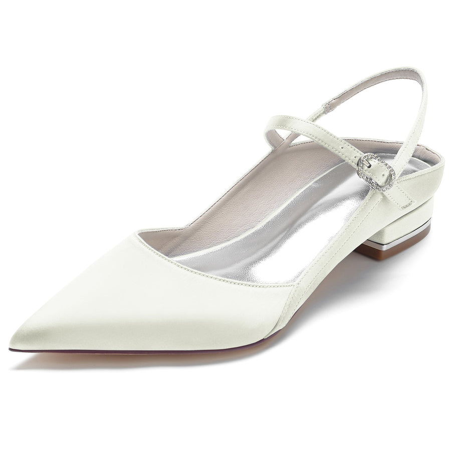 Damen Seidensatin Mit Geschlossener Spitze Knöchelriemen Flacher Absatz Partyschuhe