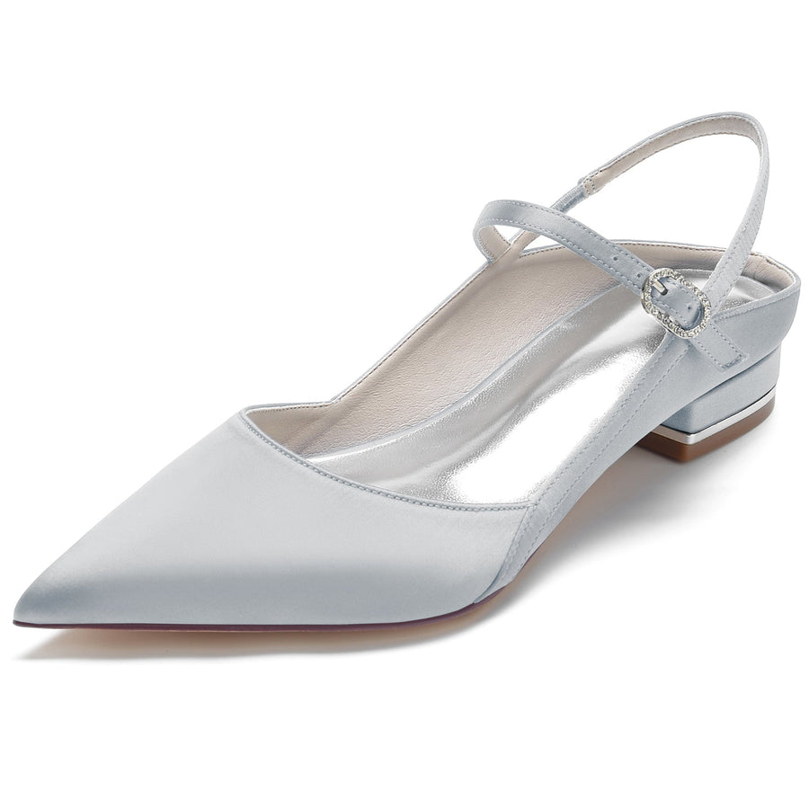 Damen Seidensatin Mit Geschlossener Spitze Knöchelriemen Flacher Absatz Partyschuhe