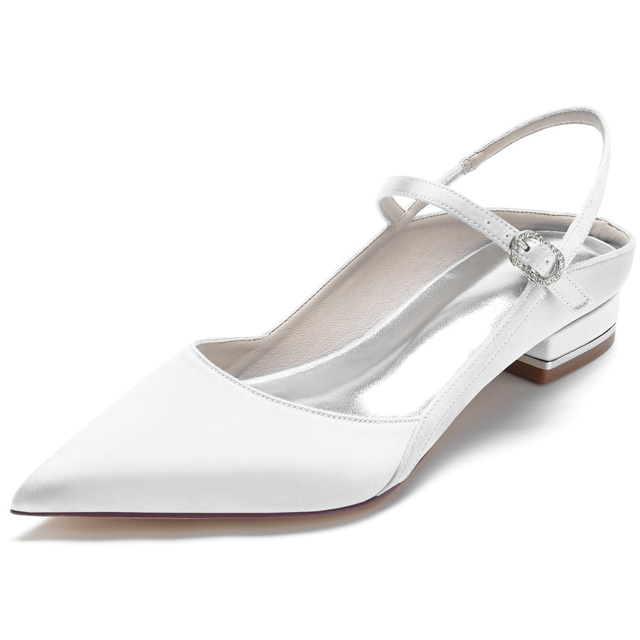 Damen Seidensatin Mit Geschlossener Spitze Knöchelriemen Flacher Absatz Partyschuhe