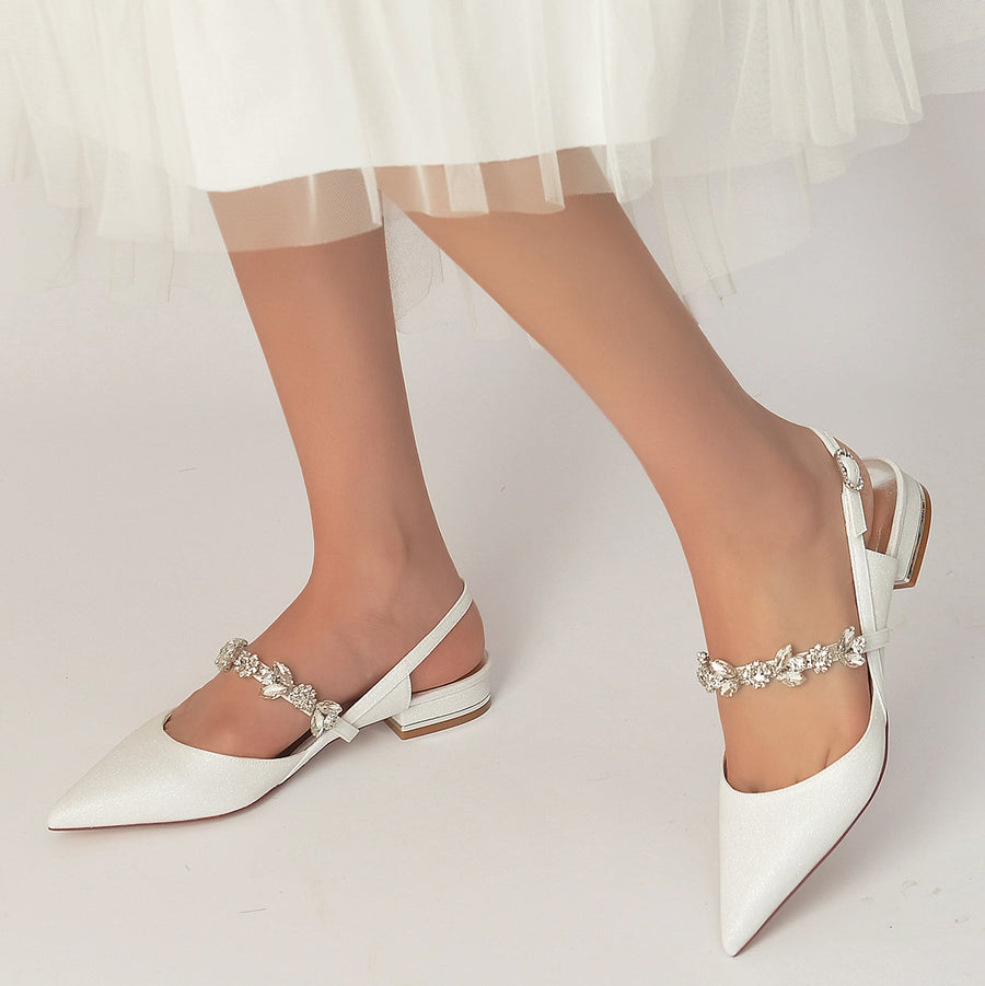 Damen Stretch Glitzer Mit Strass Geschlossene Zehen Flacher Absatz Partyschuhe