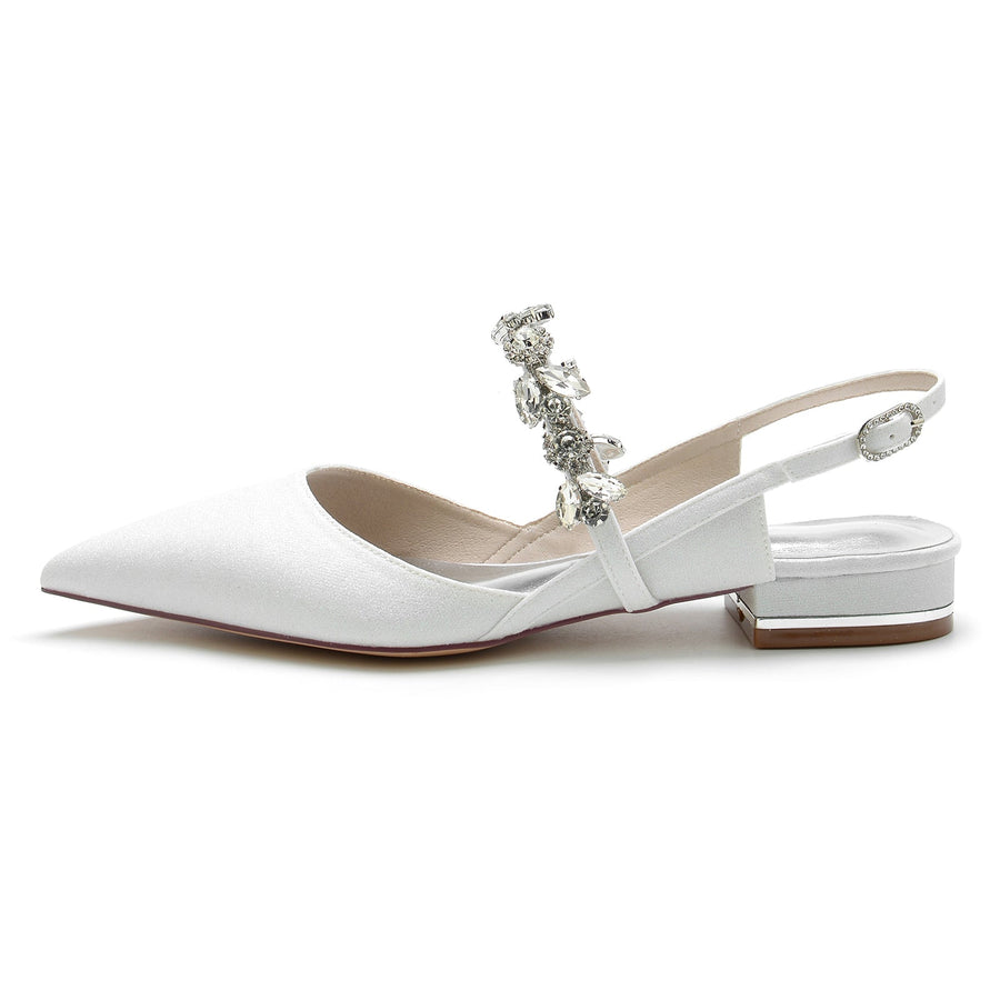Damen Stretch Glitzer Mit Strass Geschlossene Zehen Flacher Absatz Partyschuhe