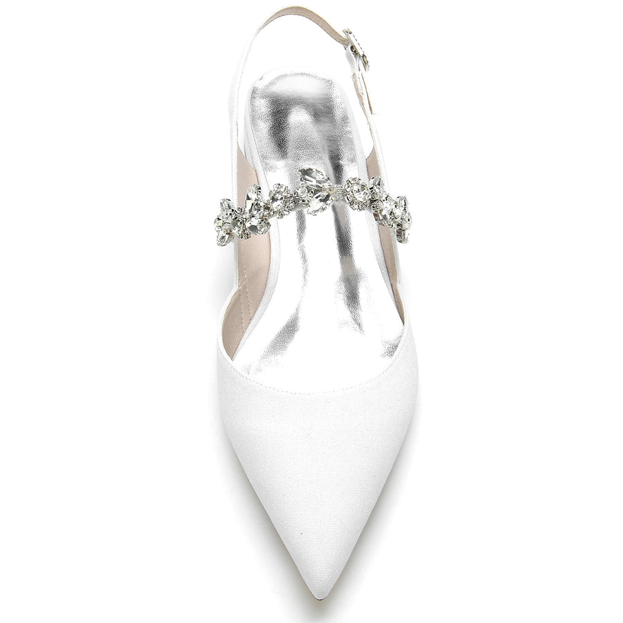 Damen Stretch Glitzer Mit Strass Geschlossene Zehen Flacher Absatz Partyschuhe