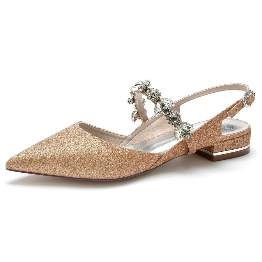 Damen Stretch Glitzer Mit Strass Geschlossene Zehen Flacher Absatz Partyschuhe