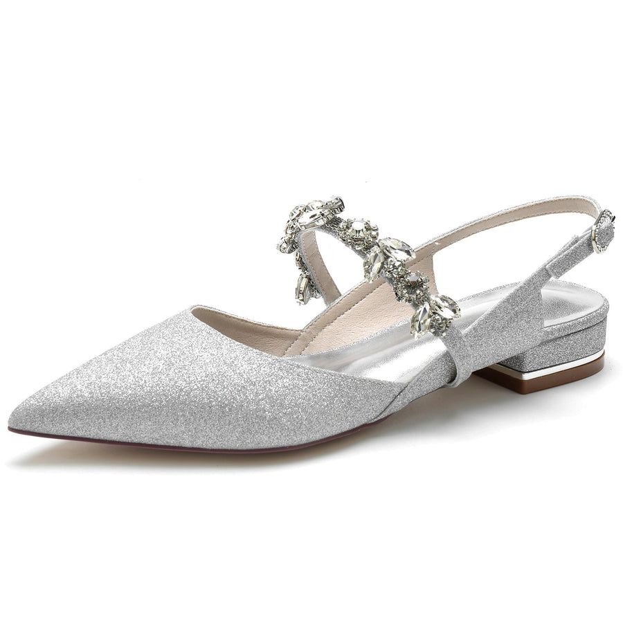Damen Stretch Glitzer Mit Strass Geschlossene Zehen Flacher Absatz Partyschuhe