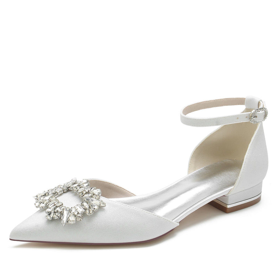 Damen Stretch Glitzer mit Strass Knöchelriemen Geschlossene Zehen Flacher Absatz Abendschuhe