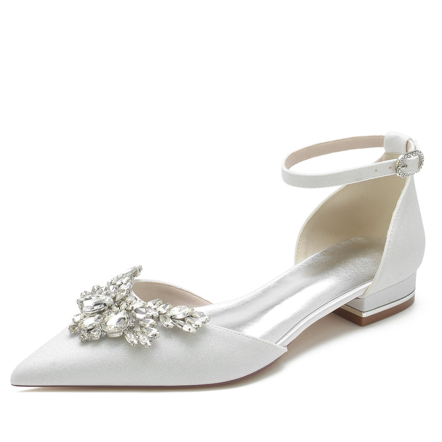 Damen Stretch Glitzer Mit Knöchelriemen Strass Geschlossene Zehen Flacher Absatz Abendschuhe