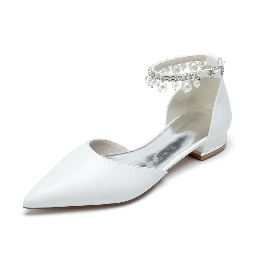 Damen PU mit Perlen Strass Knöchelriemen Quaste Geschlossene Zehen Flacher Absatz Abendschuhe