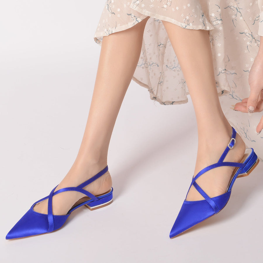 Damen Seidensatin mit Knöchelriemen Geschlossene Zehenpartie Flacher Absatz Partyschuhe