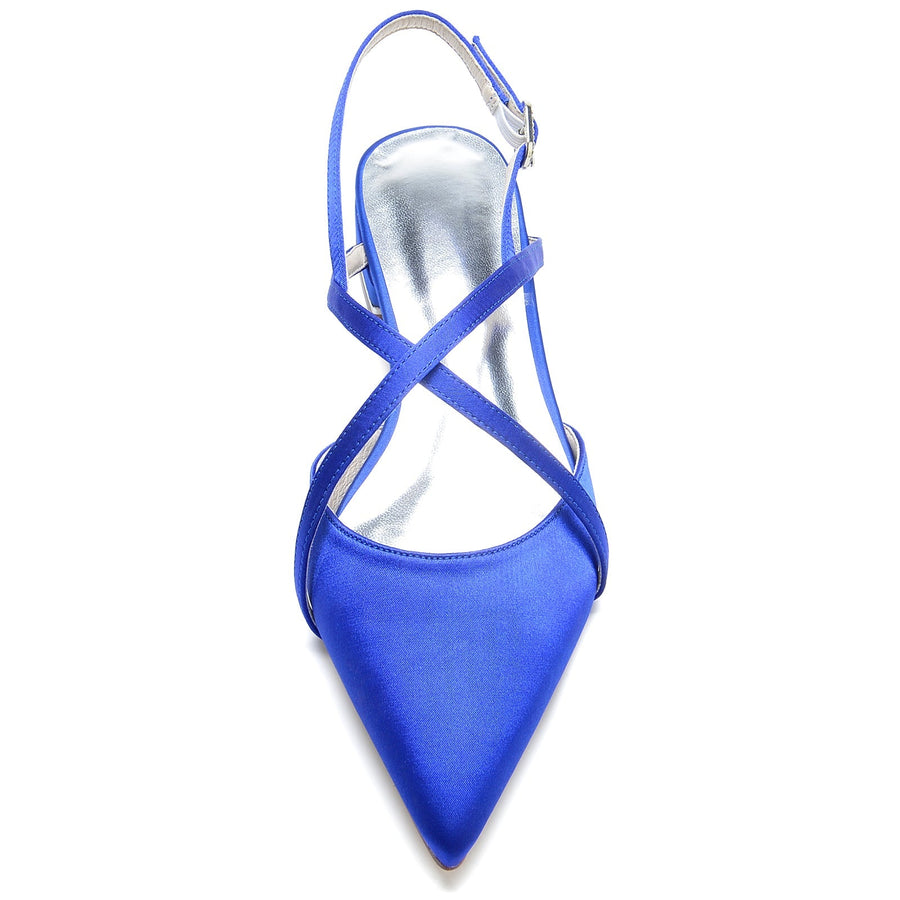 Damen Seidensatin mit Knöchelriemen Geschlossene Zehenpartie Flacher Absatz Partyschuhe