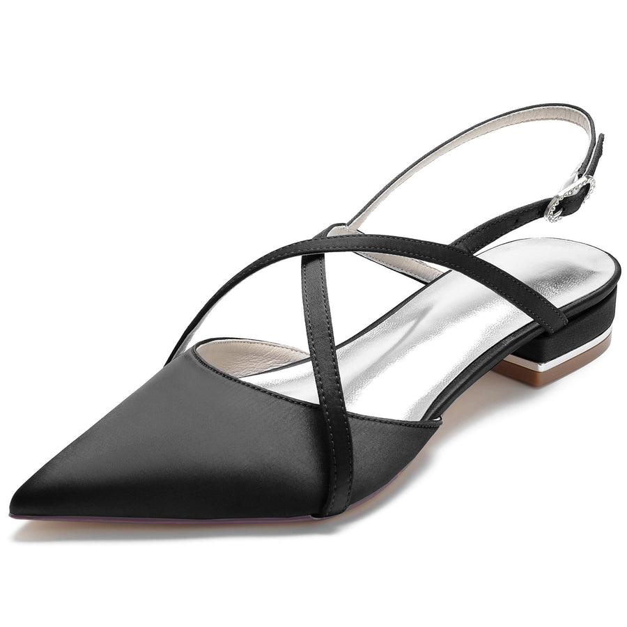 Damen Seidensatin mit Knöchelriemen Geschlossene Zehenpartie Flacher Absatz Partyschuhe