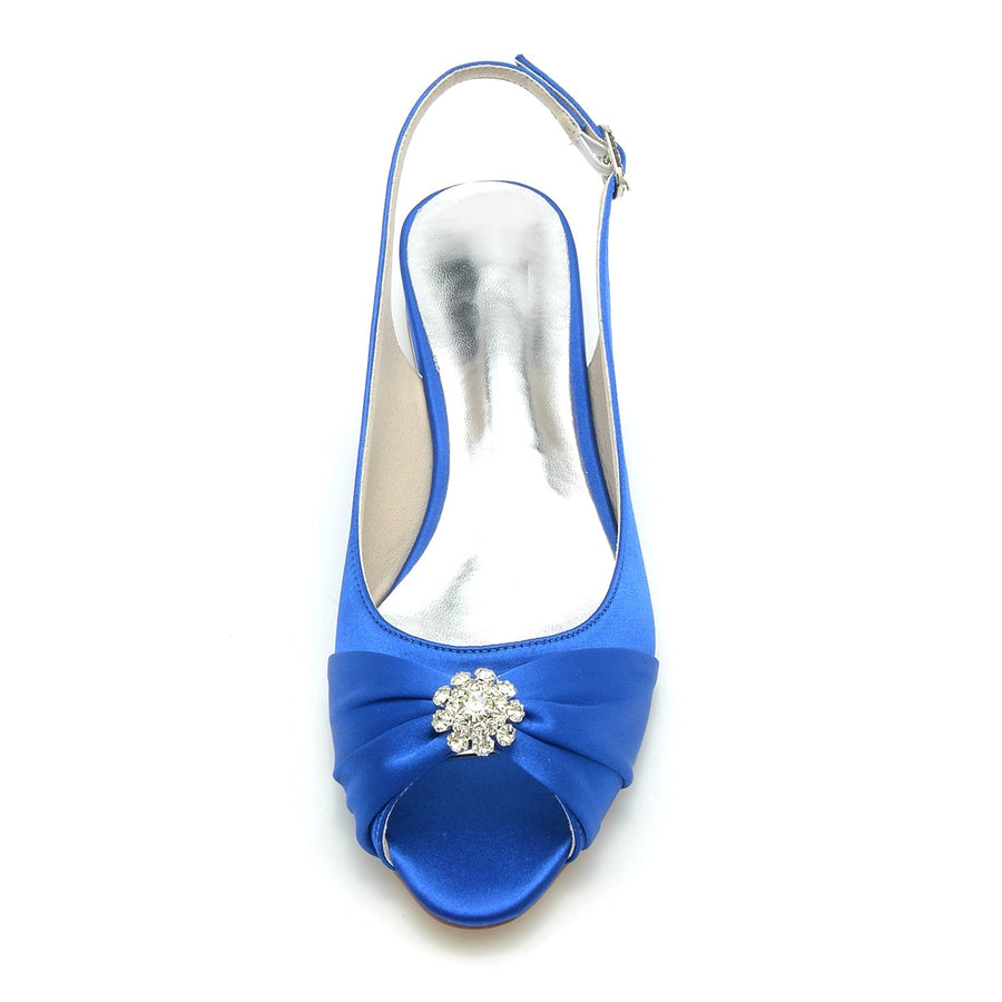 Damen Seidensatin mit Blumen-Strass Geschlossene Zehenpartie Flacher Absatz Partyschuhe