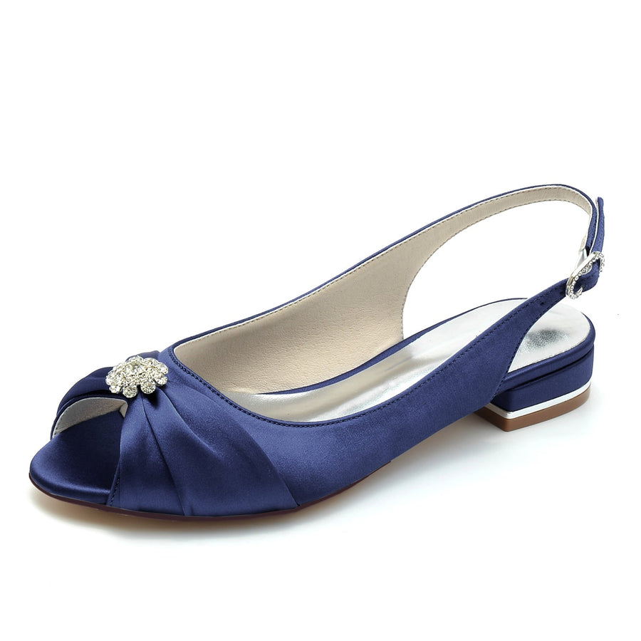 Damen Seidensatin mit Blumen-Strass Geschlossene Zehenpartie Flacher Absatz Partyschuhe