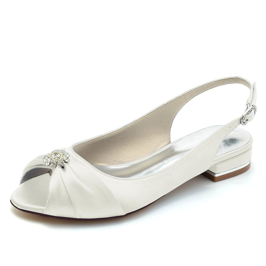 Damen Seidensatin mit Blumen-Strass Geschlossene Zehenpartie Flacher Absatz Partyschuhe
