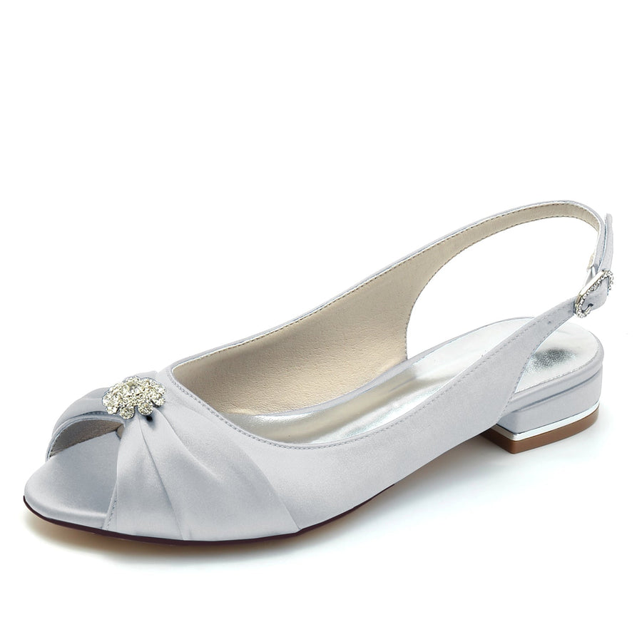 Damen Seidensatin mit Blumen-Strass Geschlossene Zehenpartie Flacher Absatz Partyschuhe
