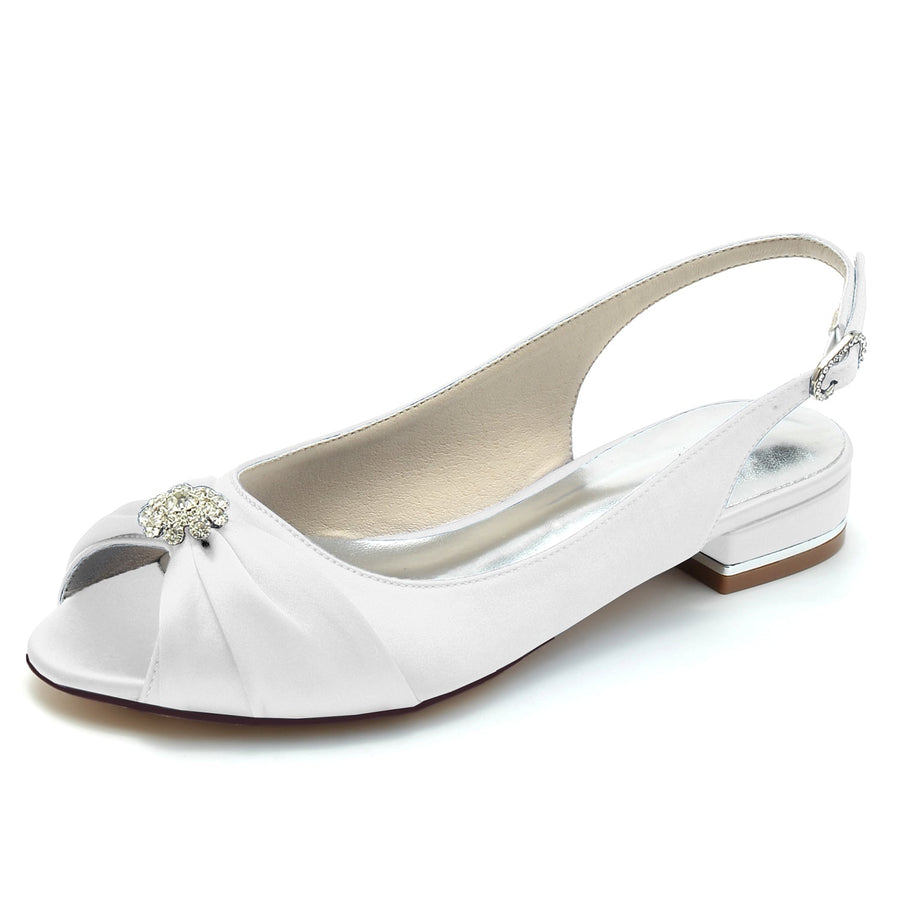 Damen Seidensatin mit Blumen-Strass Geschlossene Zehenpartie Flacher Absatz Partyschuhe