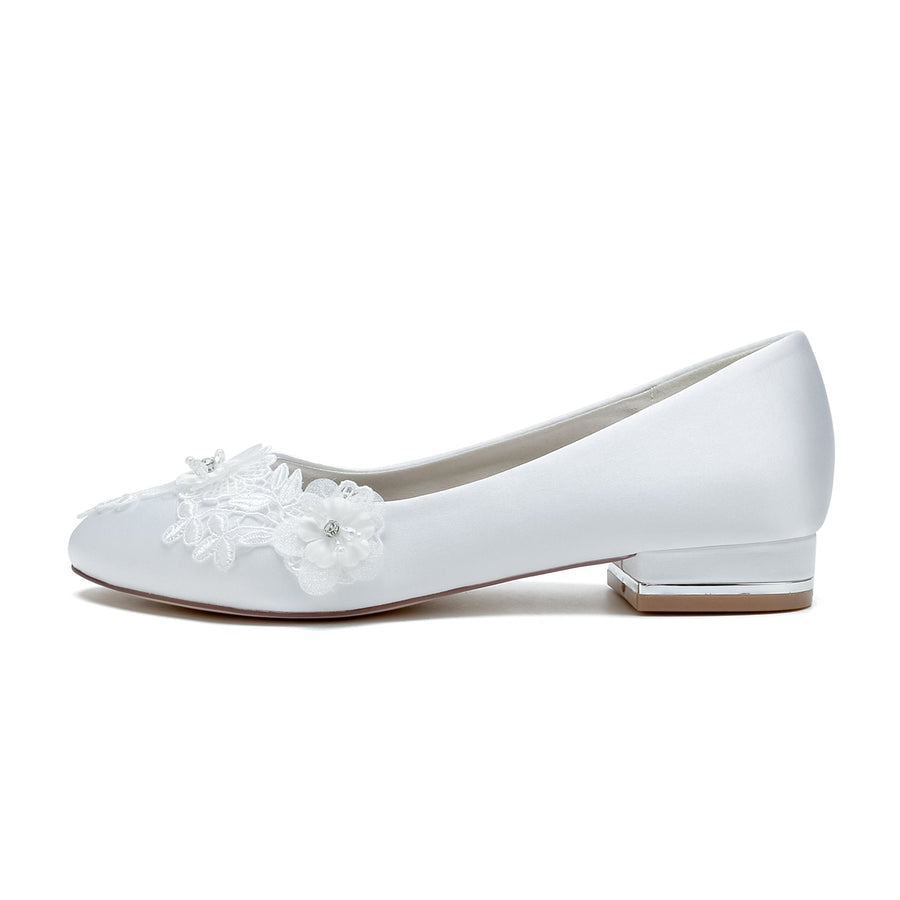 Damen Seidensatin mit geschlossener Spitze Blumen Flacher Absatz Abendschuhe