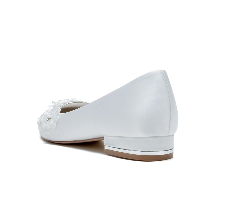 Damen Seidensatin mit geschlossener Spitze Blumen Flacher Absatz Abendschuhe