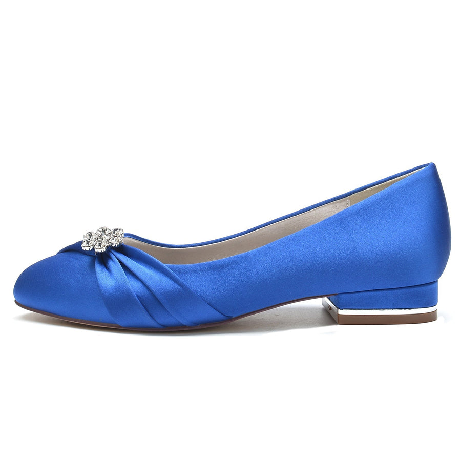 Damen Seidensatin mit Perlen, Blumen, Strass, geschlossene Zehenpartie, flacher Absatz, Partyschuhe