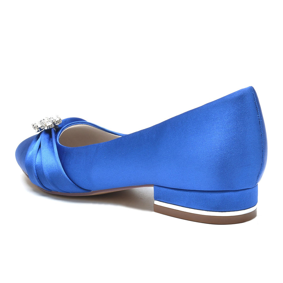 Damen Seidensatin mit Perlen, Blumen, Strass, geschlossene Zehenpartie, flacher Absatz, Partyschuhe