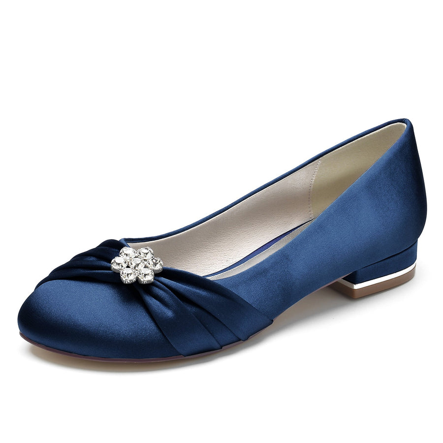 Damen Seidensatin mit Perlen, Blumen, Strass, geschlossene Zehenpartie, flacher Absatz, Partyschuhe