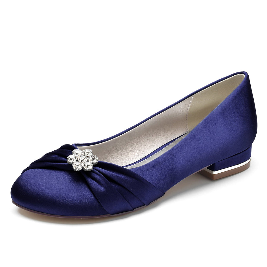 Damen Seidensatin mit Perlen, Blumen, Strass, geschlossene Zehenpartie, flacher Absatz, Partyschuhe