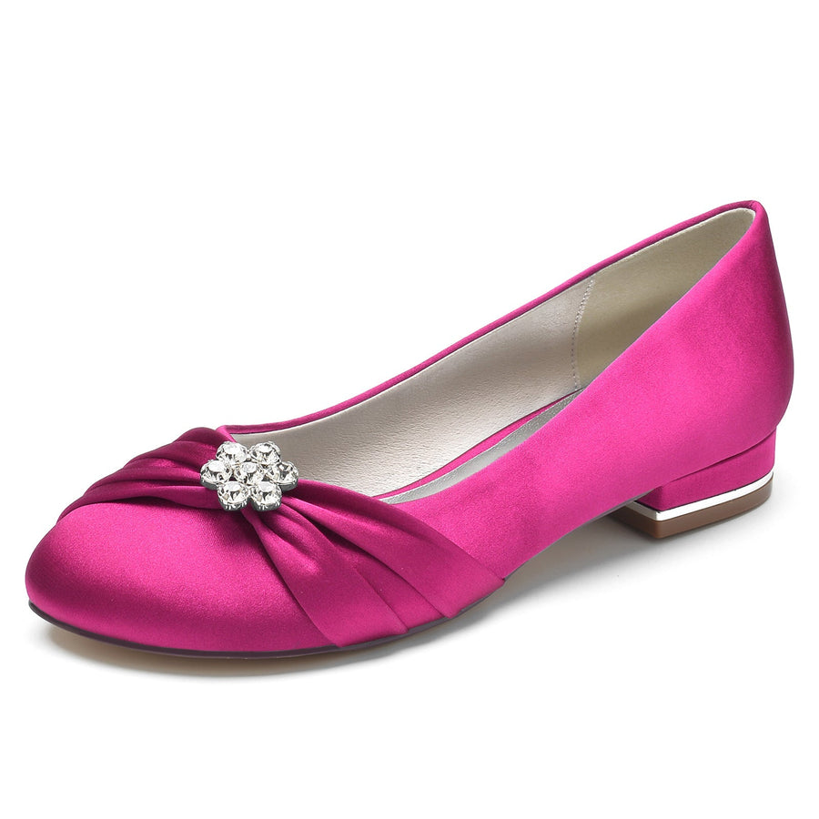 Damen Seidensatin mit Perlen, Blumen, Strass, geschlossene Zehenpartie, flacher Absatz, Partyschuhe
