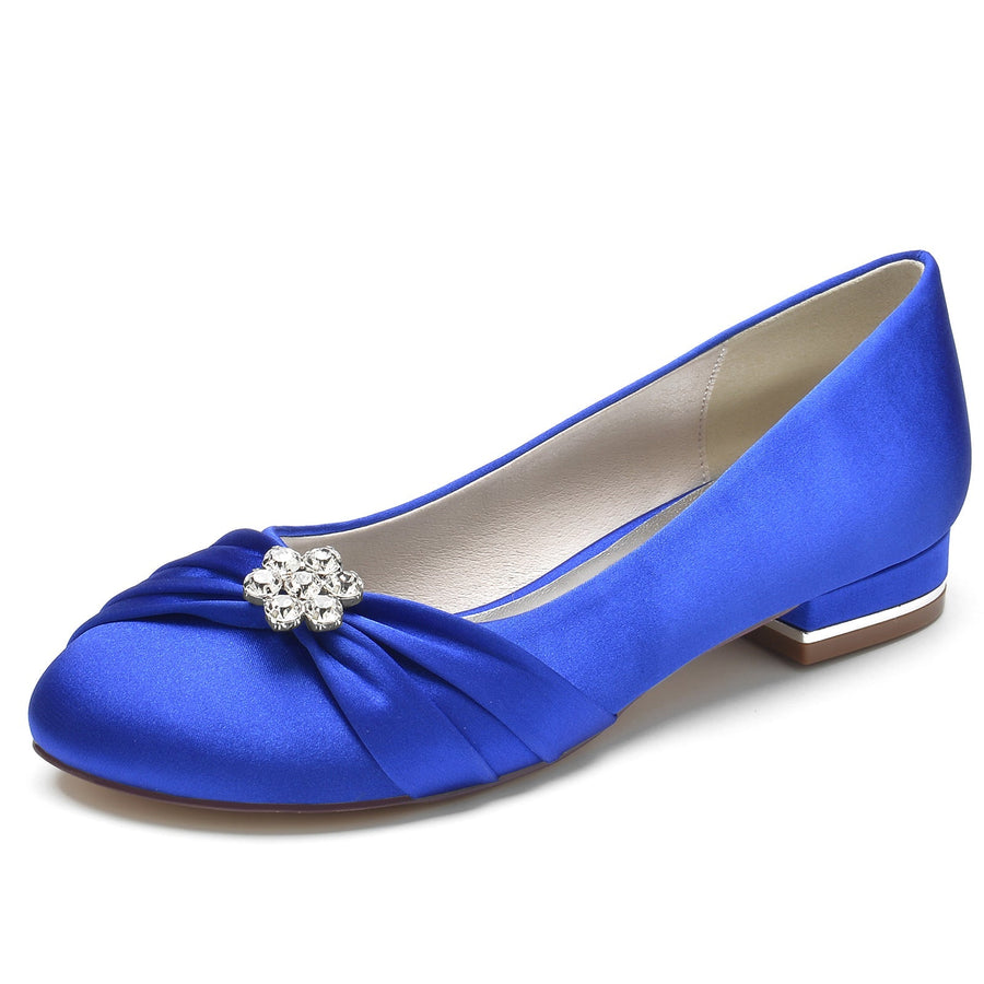 Damen Seidensatin mit Perlen, Blumen, Strass, geschlossene Zehenpartie, flacher Absatz, Partyschuhe