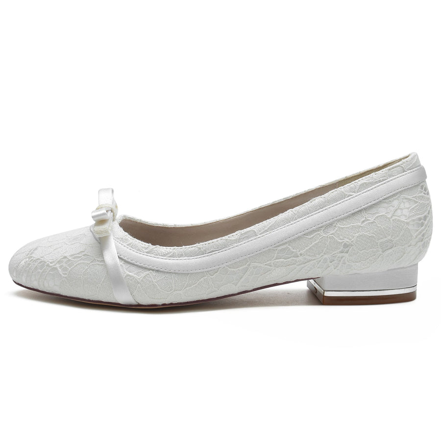Damen Spitze Seidensatin Mit Spitze Geschlossene Zehen Flacher Absatz Partyschuhe