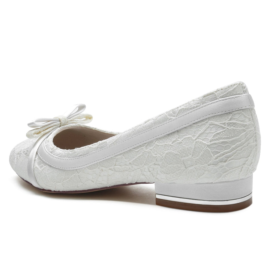 Damen Spitze Seidensatin Mit Spitze Geschlossene Zehen Flacher Absatz Partyschuhe