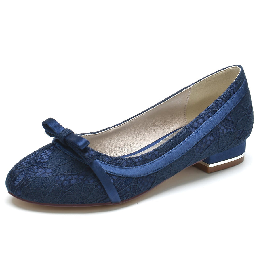 Damen Spitze Seidensatin Mit Spitze Geschlossene Zehen Flacher Absatz Partyschuhe
