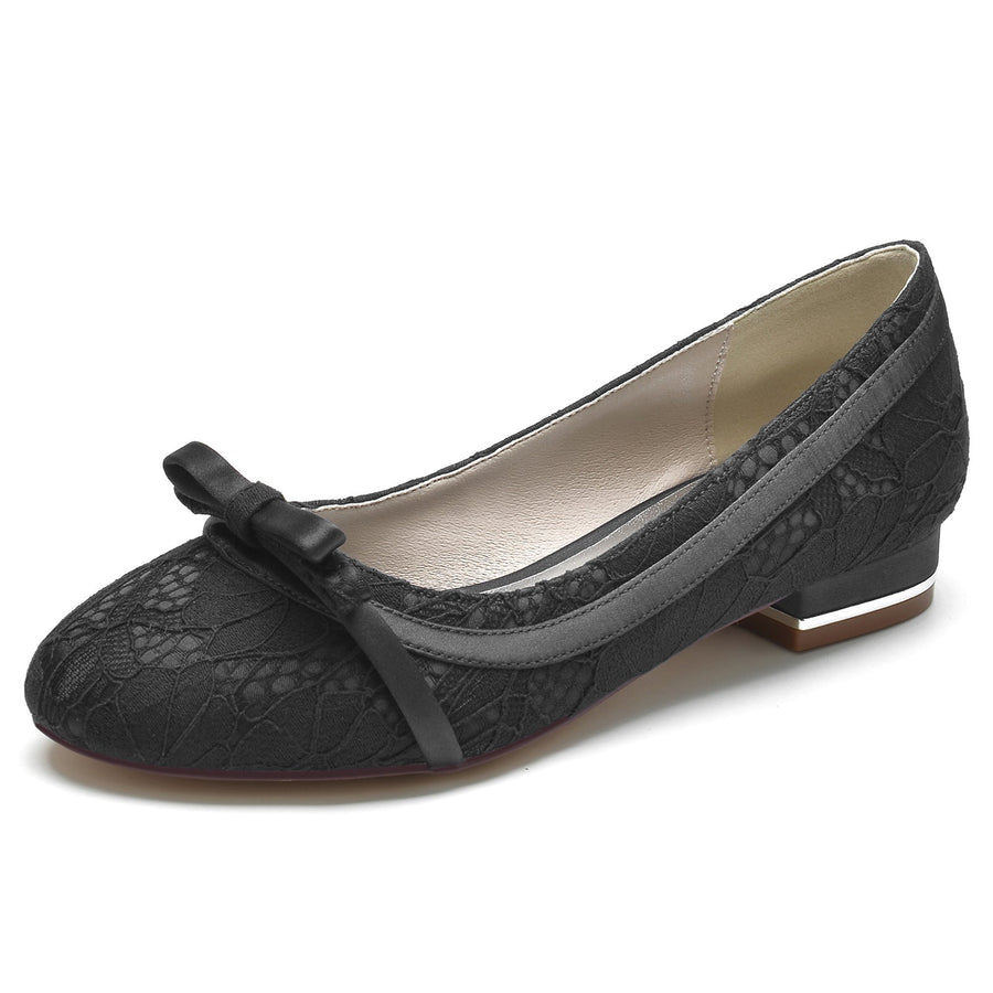 Damen Spitze Seidensatin Mit Spitze Geschlossene Zehen Flacher Absatz Partyschuhe